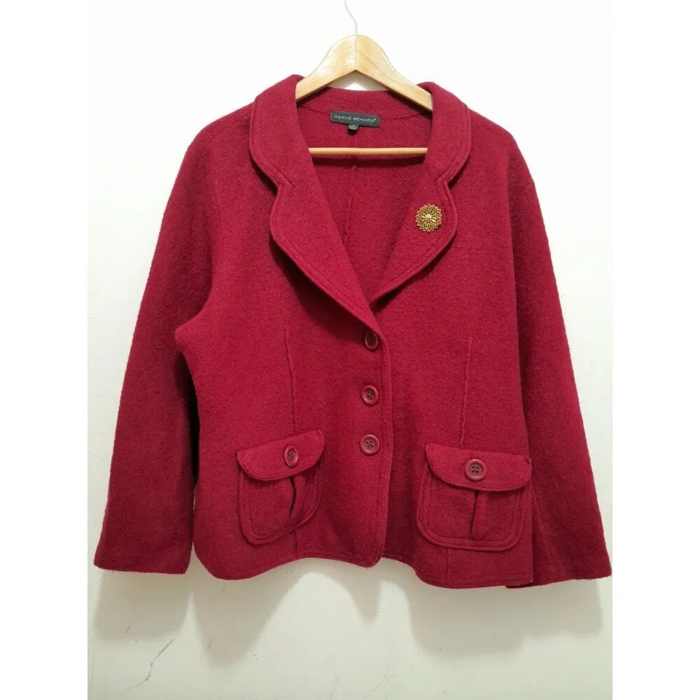 Vtg Harve Benard Womens Wool Warm Size 2X Holiday Christmas Jacket Red Pockets